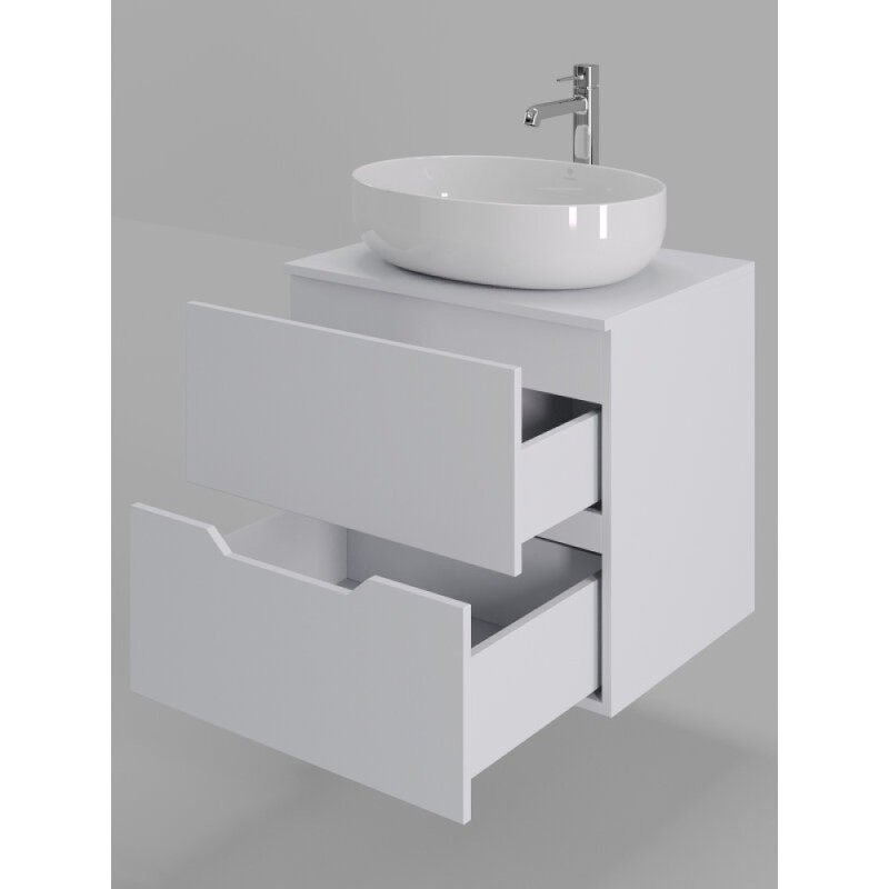 Тумба с раковиной Orange Line Li-60TuwMDF+B05-520W, 60 см, подвесная, цвет белый матовый Soft Touch