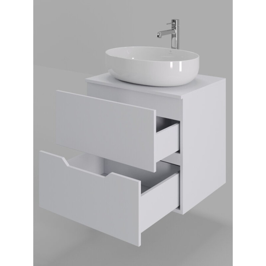 Тумба с раковиной Orange Line Li-60TuwMDF+B05-520W, 60 см, подвесная, цвет белый матовый Soft Touch