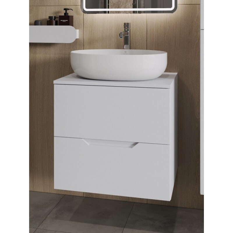 Тумба с раковиной Orange Line Li-60TuwMDF+B05-520W, 60 см, подвесная, цвет белый матовый Soft Touch