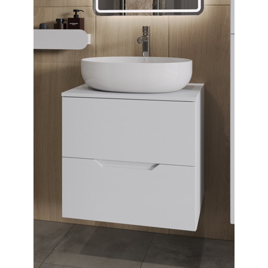 Тумба с раковиной Orange Line Li-60TuwMDF+B05-520W, 60 см, подвесная, цвет белый матовый Soft Touch