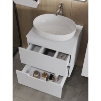 Тумба с раковиной Orange Line Li-60TuwMDF+B05-520W, 60 см, подвесная, цвет белый матовый Soft Touch
