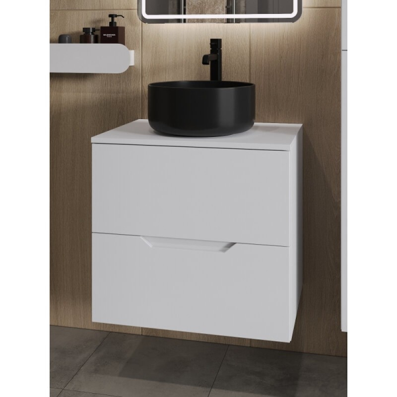 Тумба с раковиной Orange Line Li-60TuwMDF+B07-345B, 60 см, подвесная, цвет белый матовый Soft Touch
