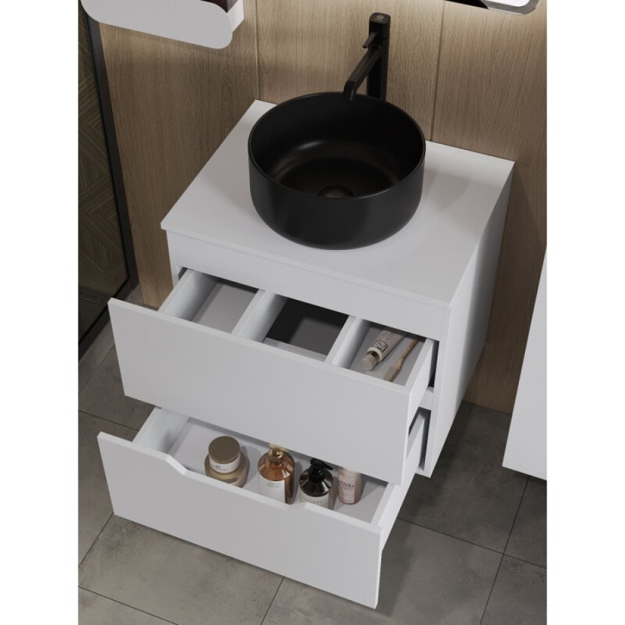 Тумба с раковиной Orange Line Li-60TuwMDF+B07-345B, 60 см, подвесная, цвет белый матовый Soft Touch