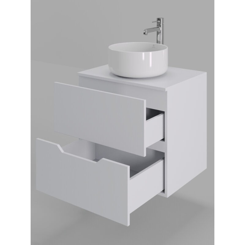 Тумба с раковиной Orange Line Li-60TuwMDF+B07-345W, 60 см, подвесная, цвет белый матовый Soft Touch