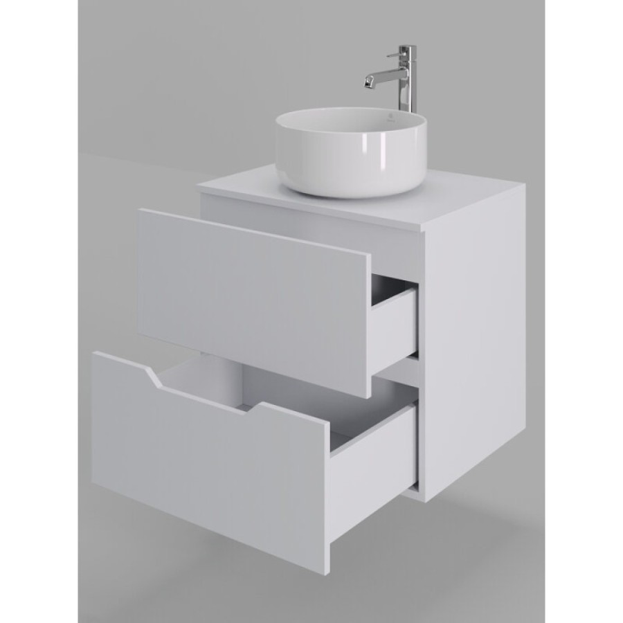 Тумба с раковиной Orange Line Li-60TuwMDF+B07-345W, 60 см, подвесная, цвет белый матовый Soft Touch