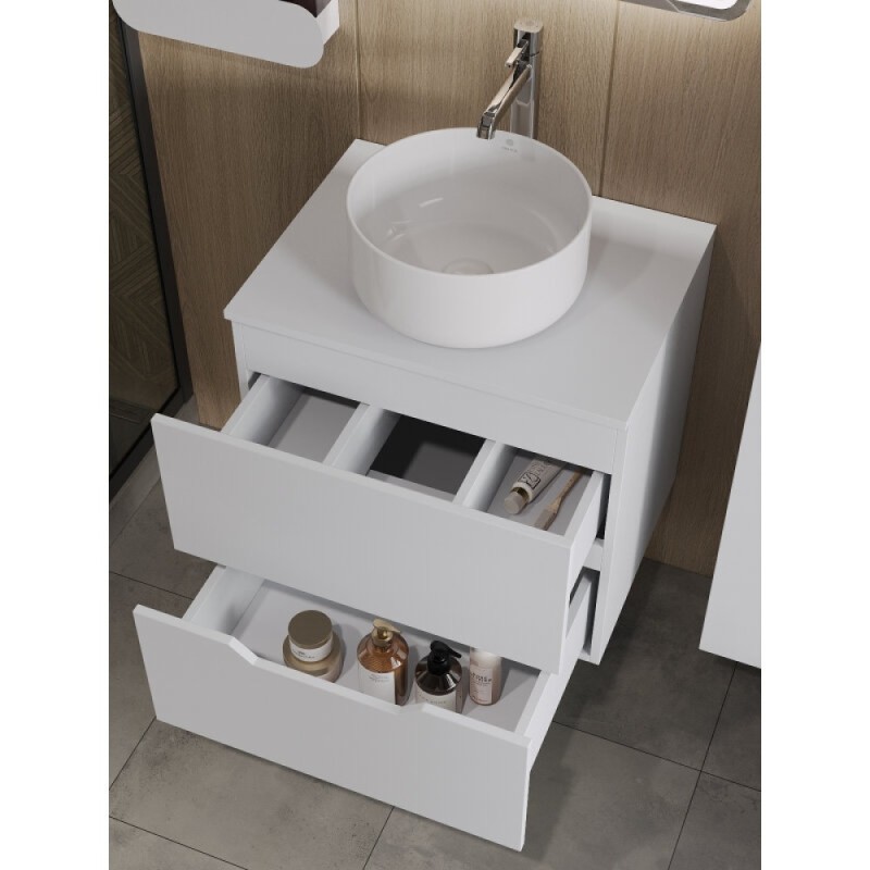 Тумба с раковиной Orange Line Li-60TuwMDF+B07-345W, 60 см, подвесная, цвет белый матовый Soft Touch
