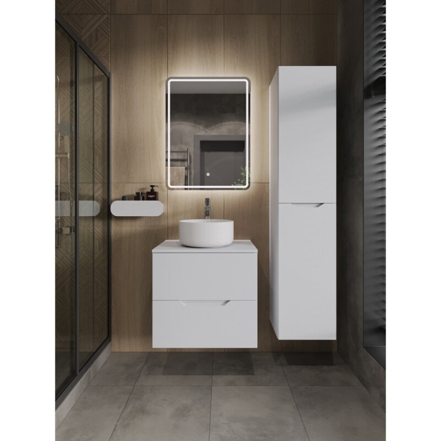 Тумба с раковиной Orange Line Li-60TuwMDF+B07-345W, 60 см, подвесная, цвет белый матовый Soft Touch