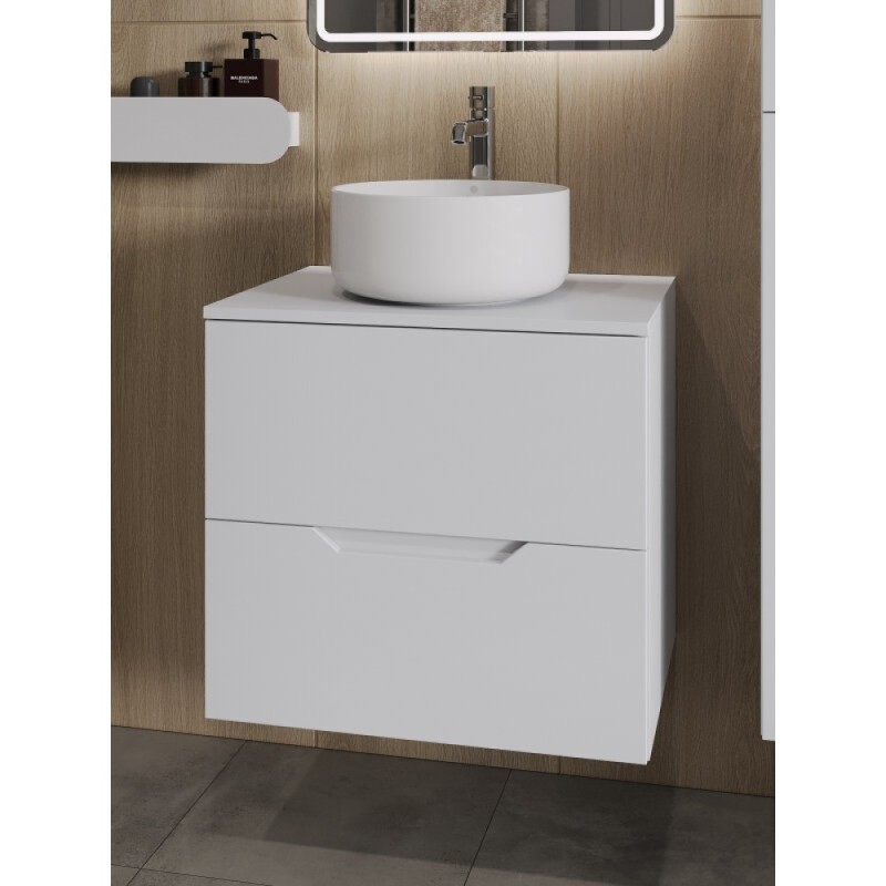 Тумба с раковиной Orange Line Li-60TuwMDF+B07-345W, 60 см, подвесная, цвет белый матовый Soft Touch