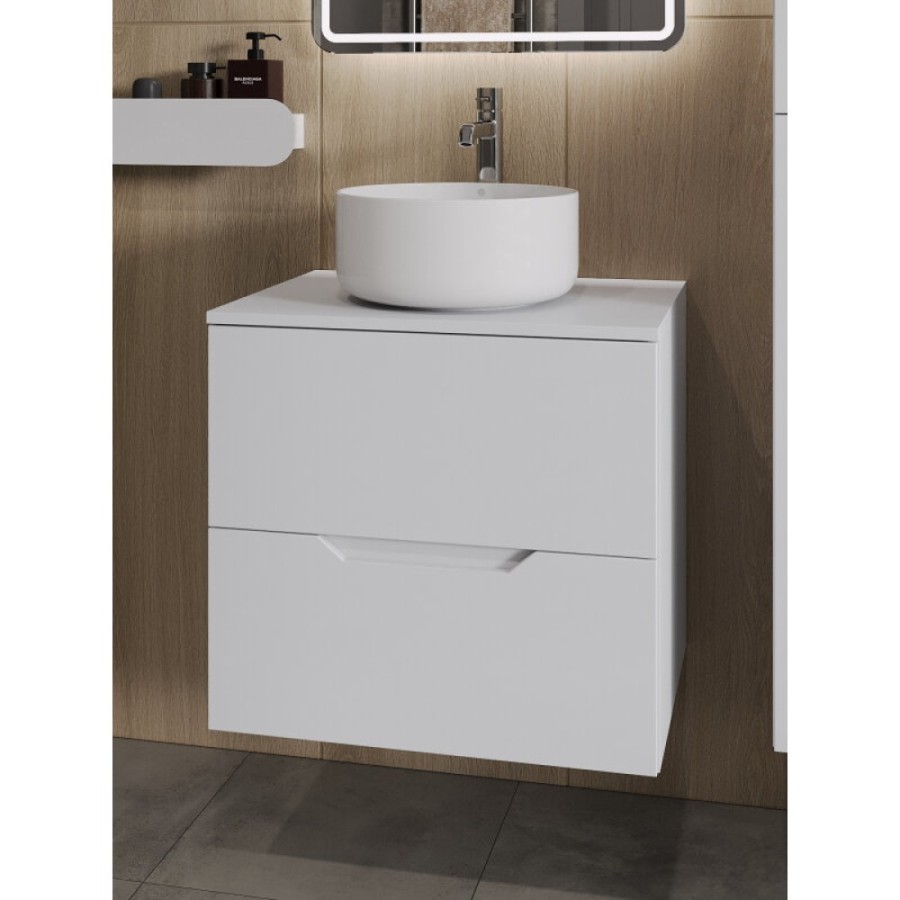 Тумба с раковиной Orange Line Li-60TuwMDF+B07-345W, 60 см, подвесная, цвет белый матовый Soft Touch