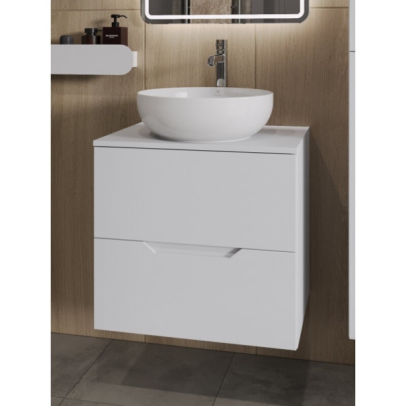 Тумба с раковиной Orange Line Li-60TuwMDF+B07-420W, 60 см, подвесная, цвет белый матовый Soft Touch