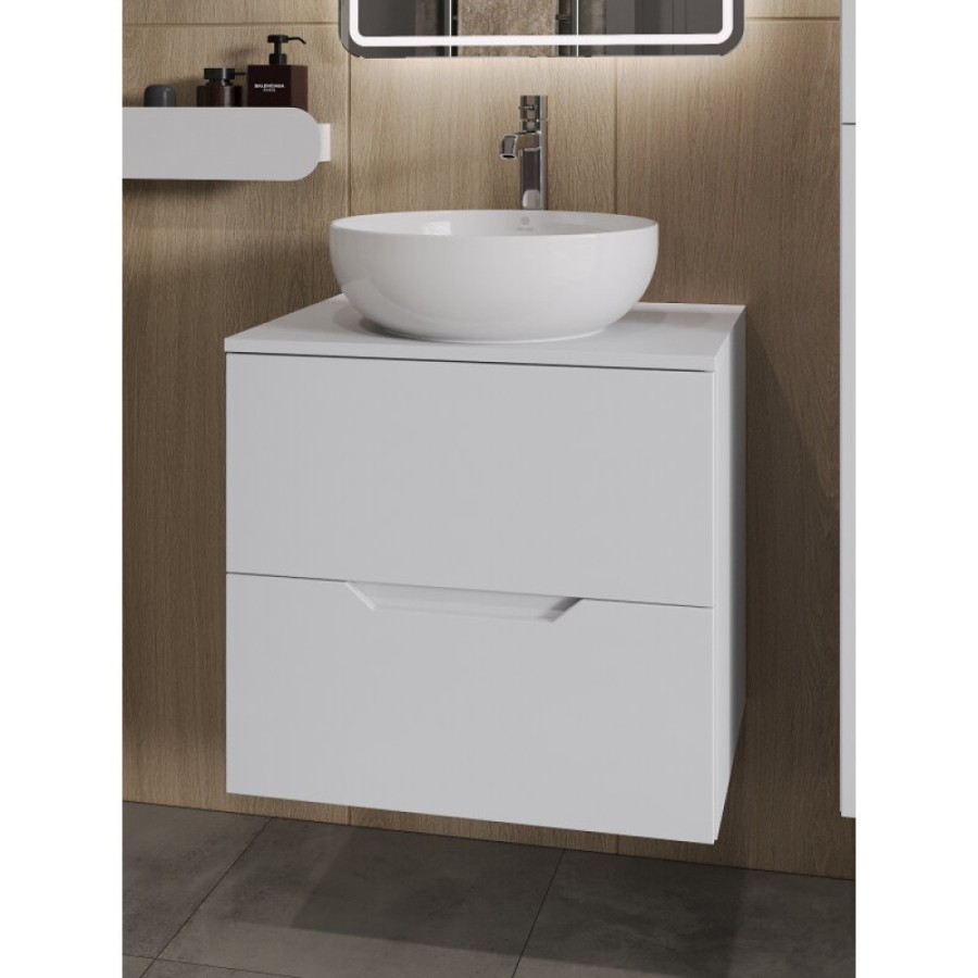 Тумба с раковиной Orange Line Li-60TuwMDF+B07-420W, 60 см, подвесная, цвет белый матовый Soft Touch