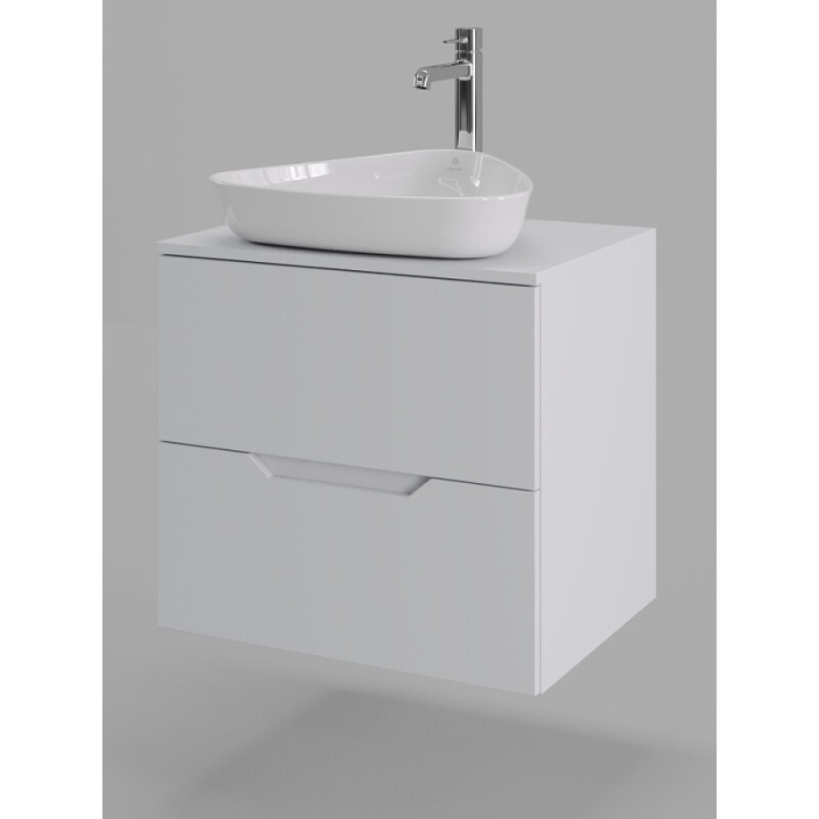 Тумба с раковиной Orange Line Li-60TuwMDF+B07-500W, 60 см, подвесная, цвет белый матовый Soft Touch