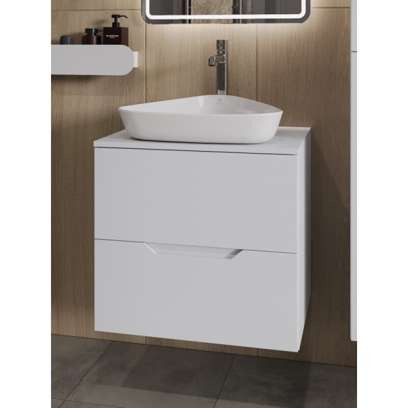 Тумба с раковиной Orange Line Li-60TuwMDF+B07-500W, 60 см, подвесная, цвет белый матовый Soft Touch