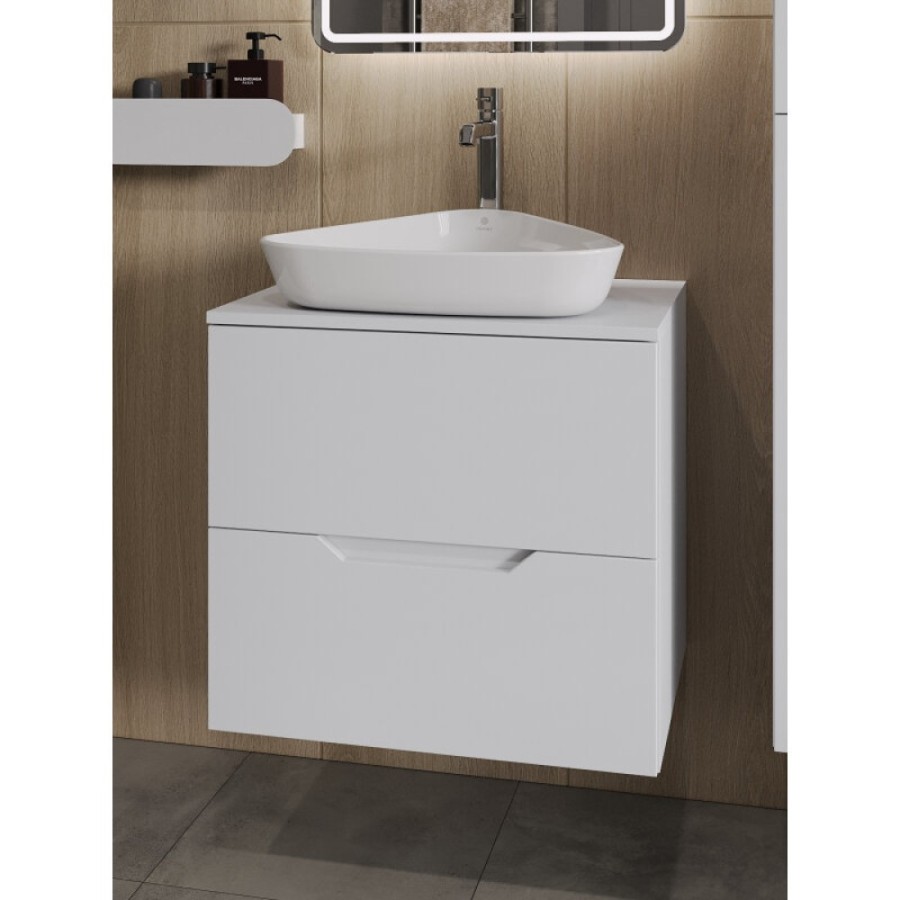 Тумба с раковиной Orange Line Li-60TuwMDF+B07-500W, 60 см, подвесная, цвет белый матовый Soft Touch