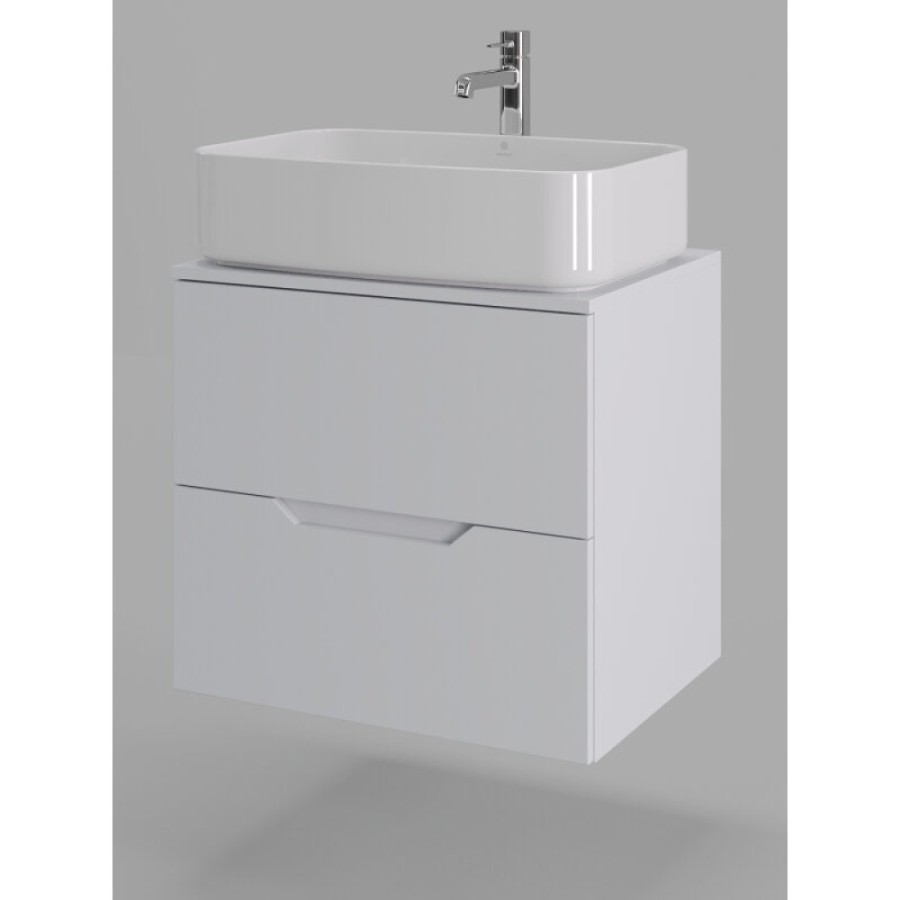 Тумба с раковиной Orange Line Li-60TuwMDF+B07-600W, 60 см, подвесная, цвет белый матовый Soft Touch