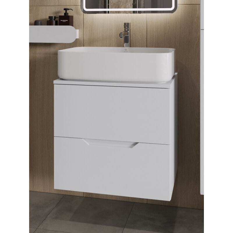 Тумба с раковиной Orange Line Li-60TuwMDF+B07-600W, 60 см, подвесная, цвет белый матовый Soft Touch