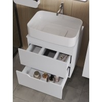 Тумба с раковиной Orange Line Li-60TuwMDF+B07-600W, 60 см, подвесная, цвет белый матовый Soft Touch
