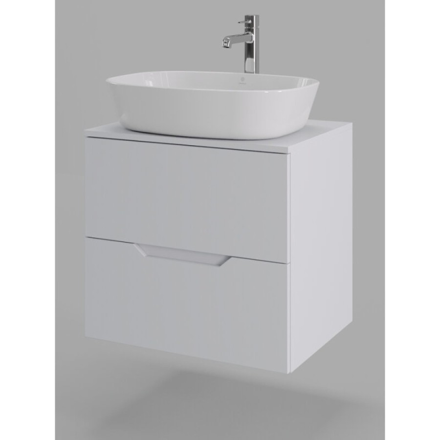 Тумба с раковиной Orange Line Li-60TuwMDF+B08-500W, 60 см, подвесная, цвет белый матовый Soft Touch