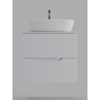 Тумба с раковиной Orange Line Li-60TuwMDF+B08-500W, 60 см, подвесная, цвет белый матовый Soft Touch
