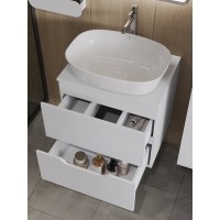 Тумба с раковиной Orange Line Li-60TuwMDF+B08-500W, 60 см, подвесная, цвет белый матовый Soft Touch