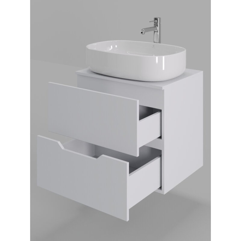 Тумба с раковиной Orange Line Li-60TuwMDF+B08-600W, 60 см, подвесная, цвет белый матовый Soft Touch