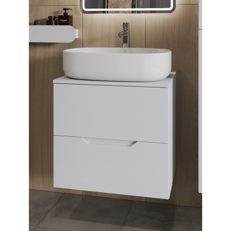 Тумба с раковиной Orange Line Li-60TuwMDF+B08-600W, 60 см, подвесная, цвет белый матовый Soft Touch