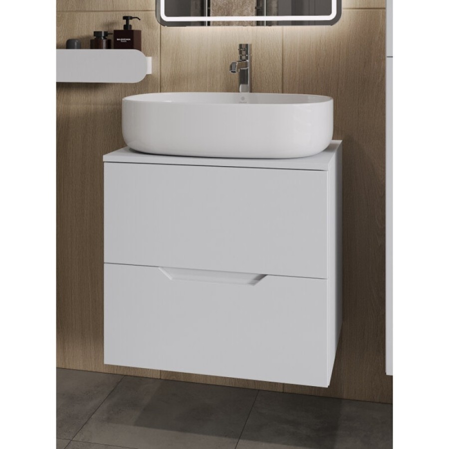 Тумба с раковиной Orange Line Li-60TuwMDF+B08-600W, 60 см, подвесная, цвет белый матовый Soft Touch