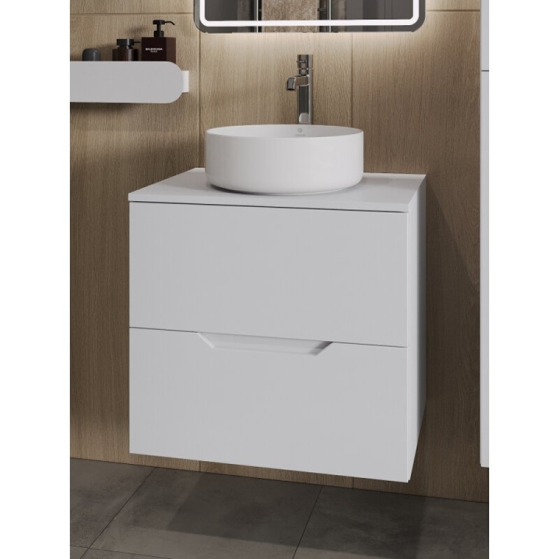 Тумба с раковиной Orange Line Li-60TuwMDF+B09-360W, 60 см, подвесная, цвет белый матовый Soft Touch