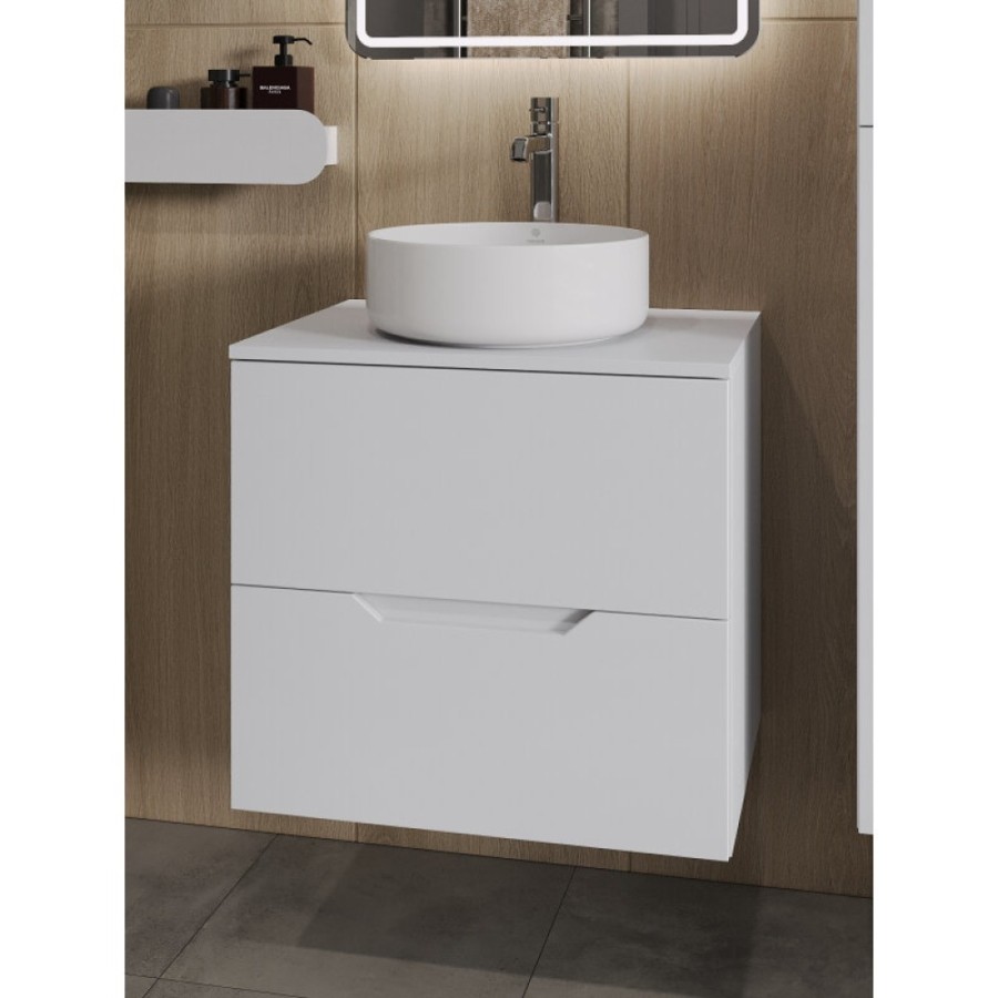 Тумба с раковиной Orange Line Li-60TuwMDF+B09-360W, 60 см, подвесная, цвет белый матовый Soft Touch