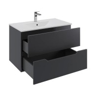 Тумба с раковиной Orange Line Li-70Tub+Ra, 70 см, подвесная, цвет черный матовый Soft Touch