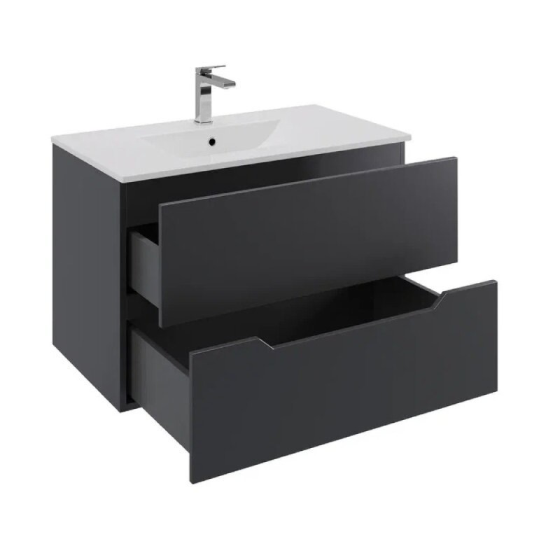 Тумба с раковиной Orange Line Li-70Tub+Ra, 70 см, подвесная, цвет черный матовый Soft Touch