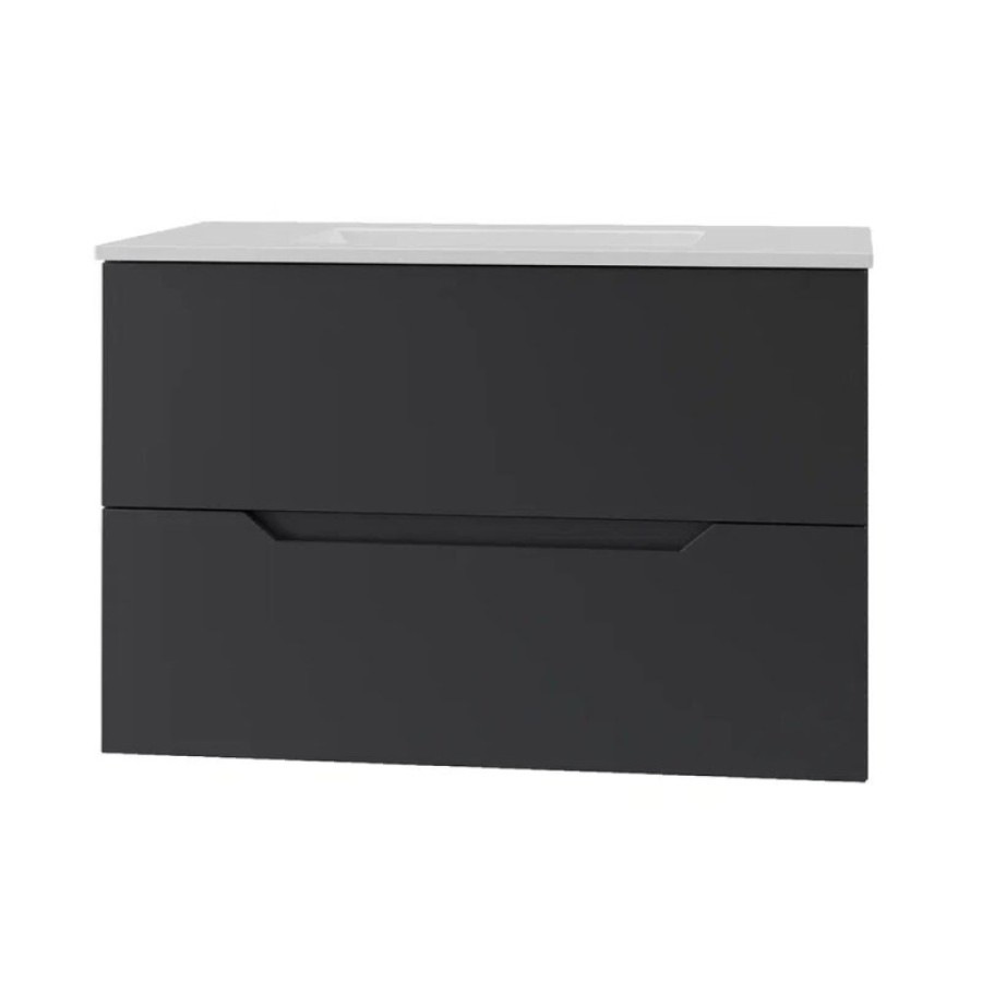 Тумба с раковиной Orange Line Li-70Tub+Ra, 70 см, подвесная, цвет черный матовый Soft Touch