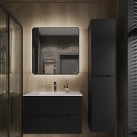 Тумба с раковиной Orange Line Li-70Tub+Ra, 70 см, подвесная, цвет черный матовый Soft Touch