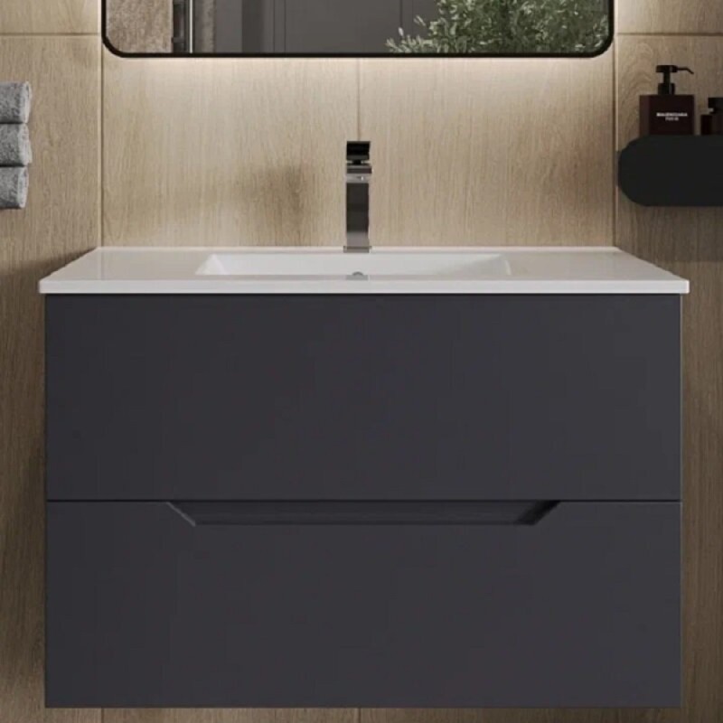 Тумба с раковиной Orange Line Li-70Tug+Ra, 70 см, подвесная, цвет графит матовый Soft Touch