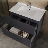 Тумба с раковиной Orange Line Li-70Tug+Ra, 70 см, подвесная, цвет графит матовый Soft Touch
