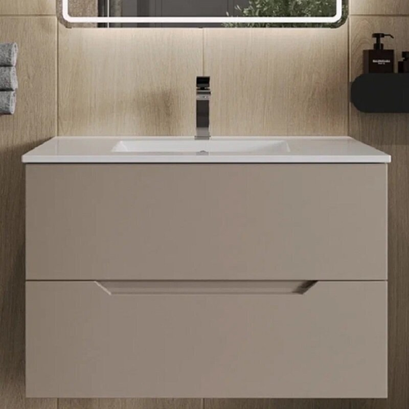 Тумба с раковиной Orange Line Li-70TuL+Ra, 70 см, подвесная, цвет латте матовый Soft Touch
