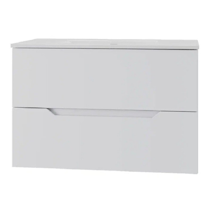 Тумба с раковиной Orange Line Li-70Tuw+Ra, 70 см, подвесная, цвет белый матовый Soft Touch