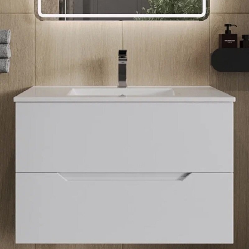 Тумба с раковиной Orange Line Li-70Tuw+Ra, 70 см, подвесная, цвет белый матовый Soft Touch