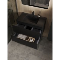 Тумба с раковиной Orange Line Li-80Tub+BLRA, 80 см, подвесная, цвет черный матовый Soft Touch