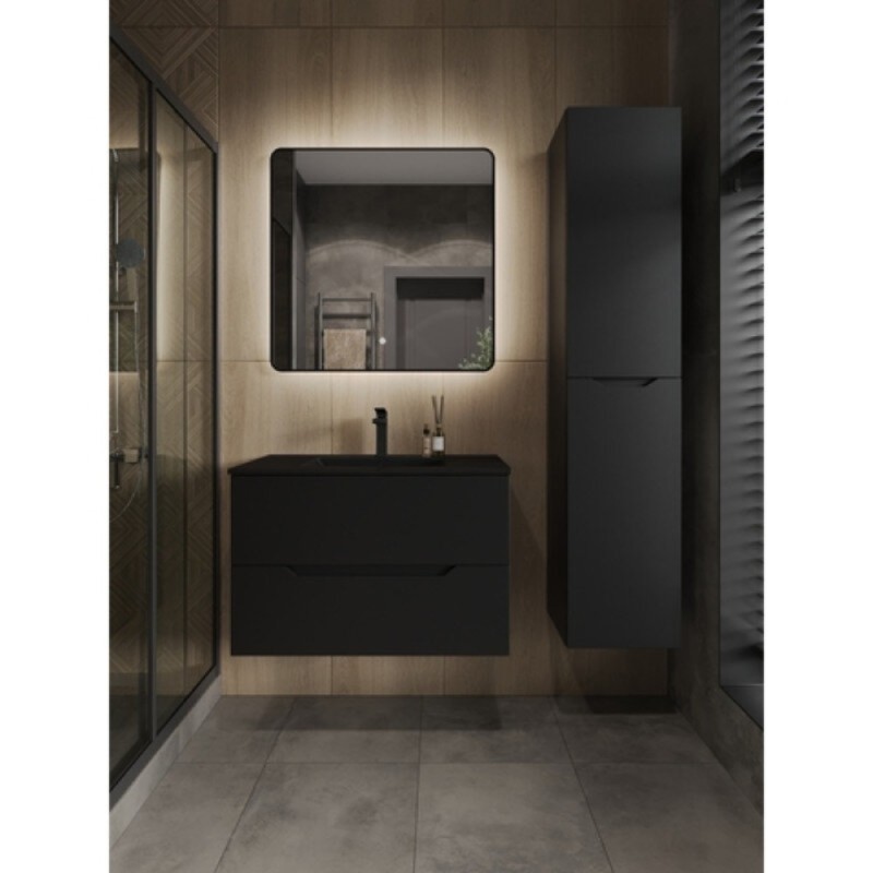 Тумба с раковиной Orange Line Li-80Tub+BLRA, 80 см, подвесная, цвет черный матовый Soft Touch