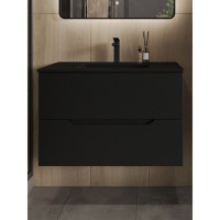 Тумба с раковиной Orange Line Li-80Tub+BLRA, 80 см, подвесная, цвет черный матовый Soft Touch