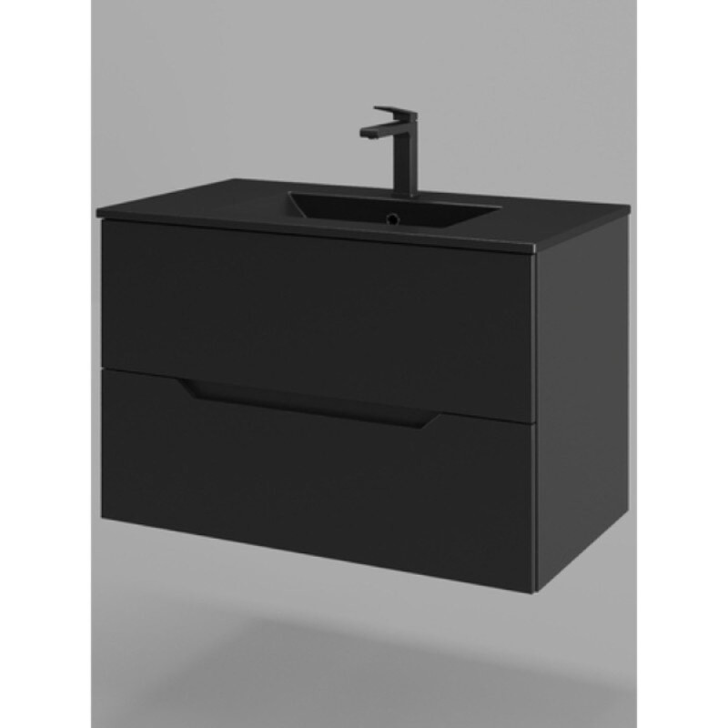 Тумба с раковиной Orange Line Li-80Tub+BLRA, 80 см, подвесная, цвет черный матовый Soft Touch