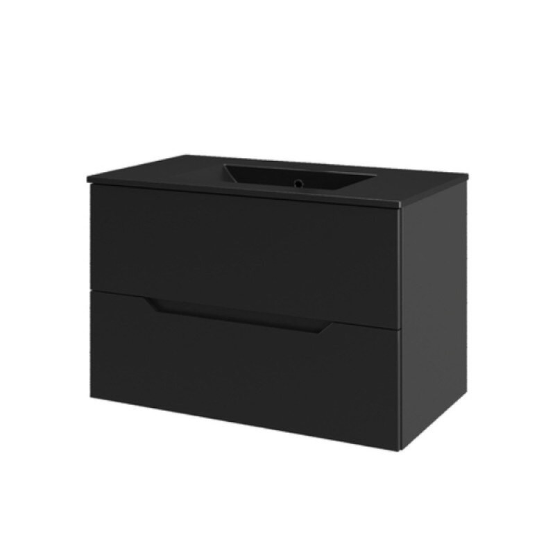 Тумба с раковиной Orange Line Li-80Tub+BLRA, 80 см, подвесная, цвет черный матовый Soft Touch