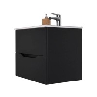 Тумба с раковиной Orange Line, Li-80Tub+Ra, подвесная, чёрный матовый Soft Touch
