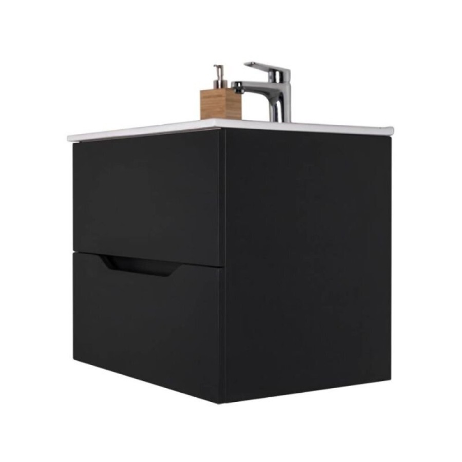 Тумба с раковиной Orange Line, Li-80Tub+Ra, подвесная, чёрный матовый Soft Touch