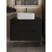 Тумба с раковиной Orange Line Li-80TubMDF+B02-460W, 80 см, подвесная, черный матовый Soft Touch
