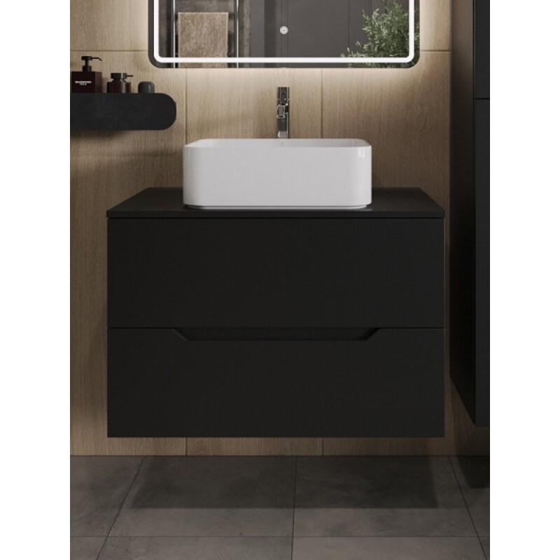 Тумба с раковиной Orange Line Li-80TubMDF+B02-460W, 80 см, подвесная, черный матовый Soft Touch