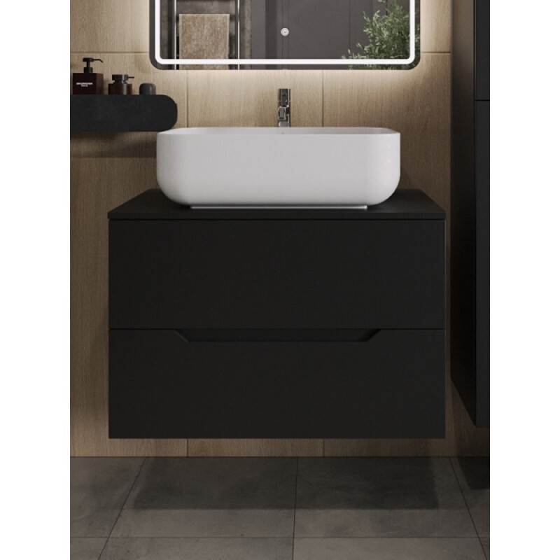 Тумба с раковиной Orange Line Li-80TubMDF+B03-600W, 80 см, подвесная, цвет черный матовый Soft Touch