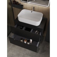 Тумба с раковиной Orange Line Li-80TubMDF+B03-600W, 80 см, подвесная, цвет черный матовый Soft Touch