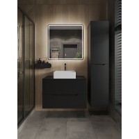 Тумба с раковиной Orange Line Li-80TubMDF+B04-405W, 80 см, подвесная, цвет черный матовый Soft Touch